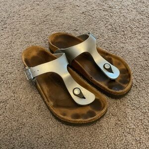 Birkenstock Vintage Metallic Silver Leather Thong Flip-Flops Sandals Shoes sz 37